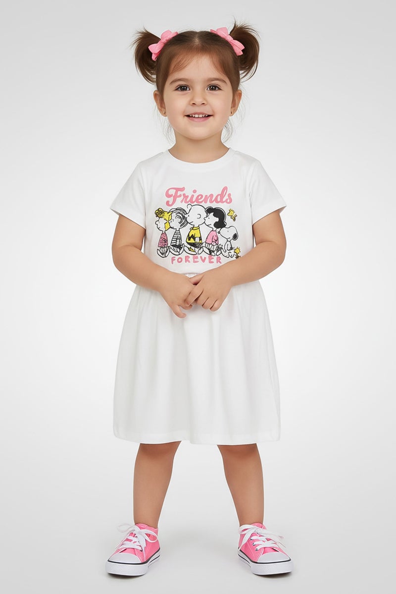 Peanuts Toddlers Girl Graphic Print Dress, White - Image 1